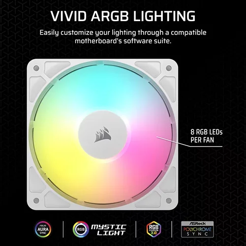 Corsair RS120 ARGB White 120mm PWM Cabinet Fan (Triple Pack)